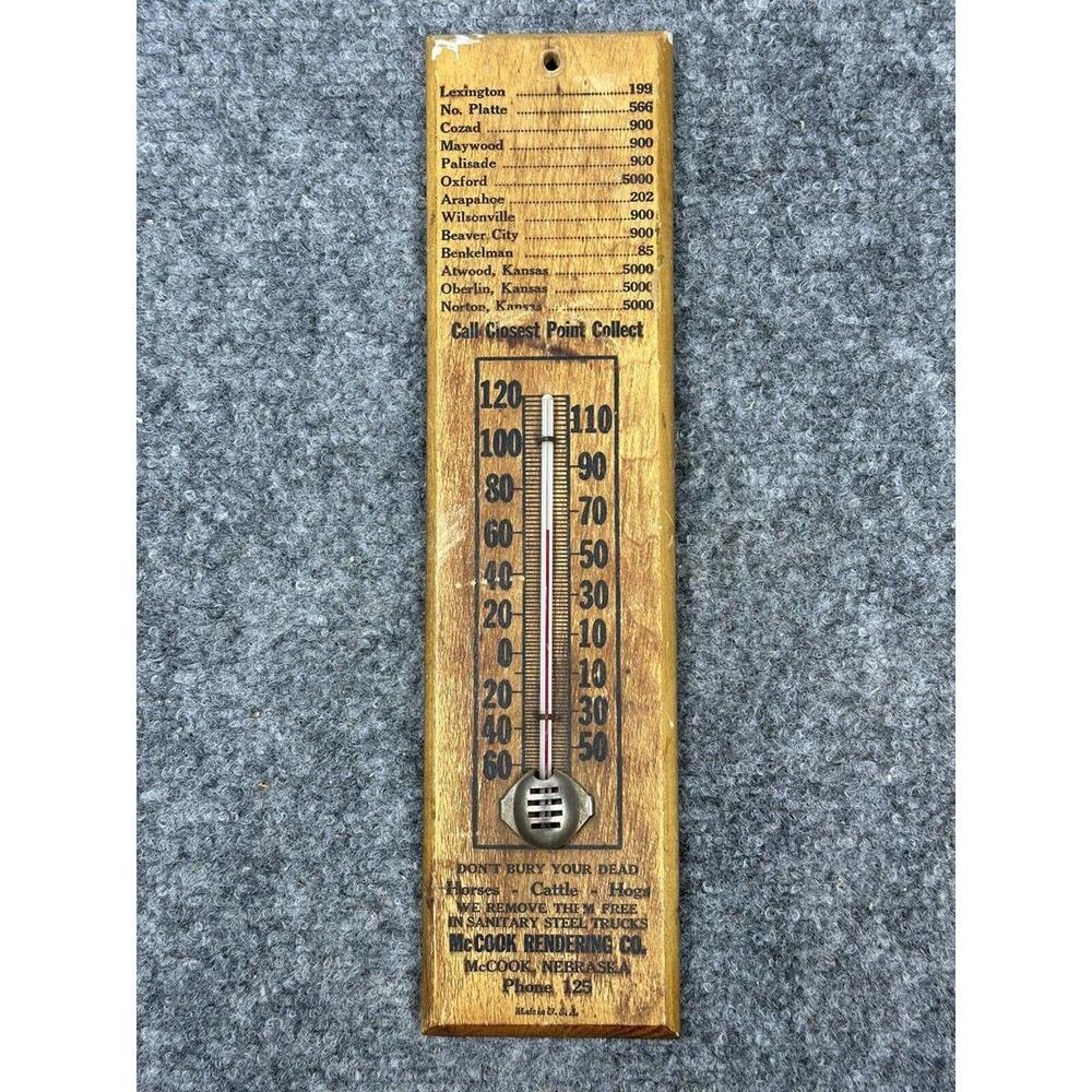 VINTAGE ADVERTISING WOOD THERMOMETER 1920s Antique McCook‎ Rendering Co.